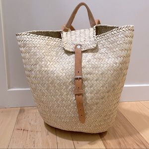 Woven backpack with leather straps